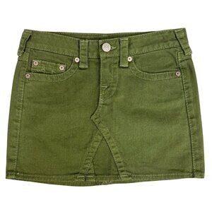 True Religion Womens Green Denim Mini Skirt Size 26 Rare Sample Design NWT